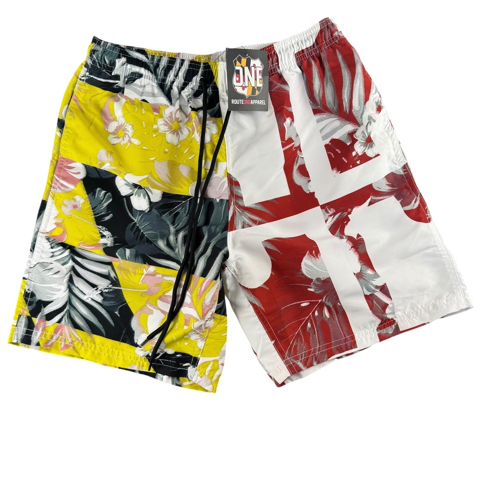 Route‎ One Apparel Maryland Flag Tropical Floral Board Shorts Swim Trunks Small